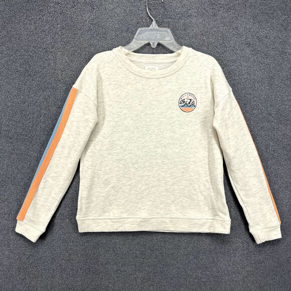 Billabong Sweatshirt Youth Large Beige Graphic Print Logo Design striped sleeve - Picture 1 of 16